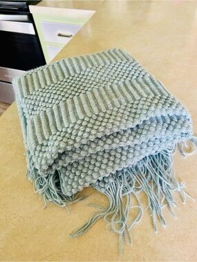 Soft Textured Fringe Throw Blanket - Light Aqua